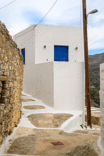 Fototapeta Naklejka Na Ścianę i Meble -  Tholaria village with narrow streets and traditional Cycladic architecture. Amorgos, Greece