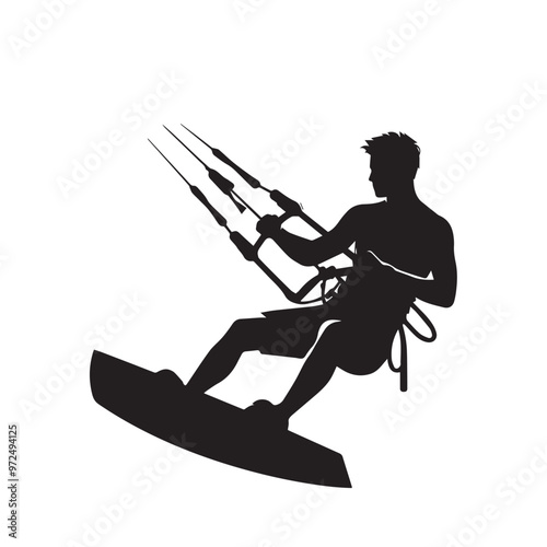 Kite Surfing vector silhouette. Kite Surfing logo, icon isolated on white background. Kite Surfing vector illustration.