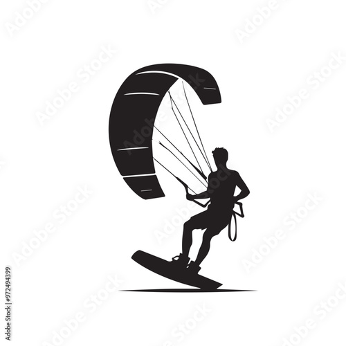 Kite Surfing vector silhouette. Kite Surfing logo, icon isolated on white background. Kite Surfing vector illustration.
