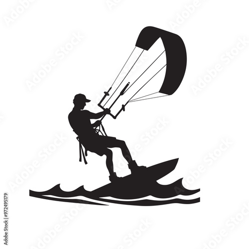 Kite Surfing vector silhouette. Kite Surfing logo, icon isolated on white background. Kite Surfing vector illustration.