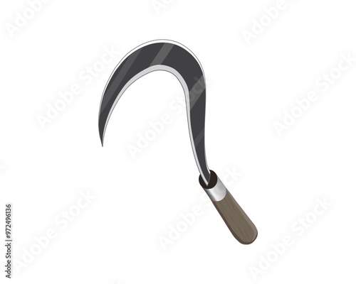 vector design of a sharp knife-like tool for cutting weeds or grass and also rice called a celurit