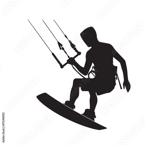 Kite Surfing vector silhouette. Kite Surfing logo, icon isolated on white background. Kite Surfing vector illustration.