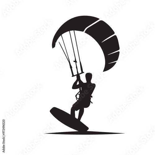 Kite Surfing vector silhouette. Kite Surfing logo, icon isolated on white background. Kite Surfing vector illustration.