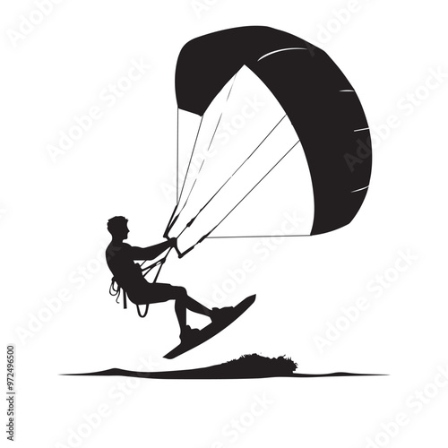 Kite Surfing vector silhouette. Kite Surfing logo, icon isolated on white background. Kite Surfing vector illustration.