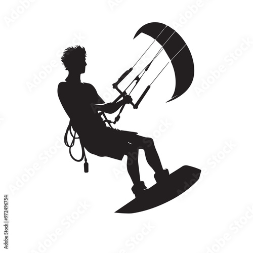 Kite Surfing vector silhouette. Kite Surfing logo, icon isolated on white background. Kite Surfing vector illustration.