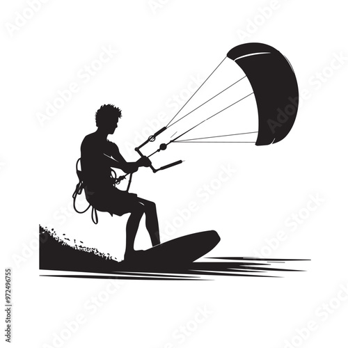Kite Surfing vector silhouette. Kite Surfing logo, icon isolated on white background. Kite Surfing vector illustration.