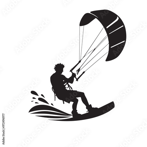 Kite Surfing vector silhouette. Kite Surfing logo, icon isolated on white background. Kite Surfing vector illustration.