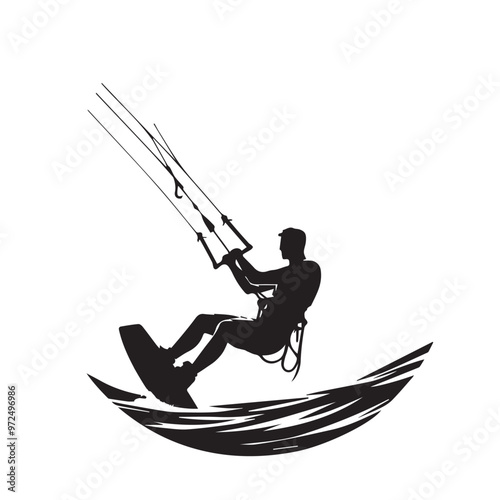 Kite Surfing vector silhouette. Kite Surfing logo, icon isolated on white background. Kite Surfing vector illustration.