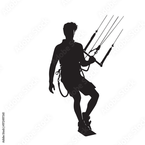 Kite Surfing vector silhouette. Kite Surfing logo, icon isolated on white background. Kite Surfing vector illustration.
