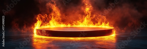 Fire podium background flame hot stage platform show black light photo