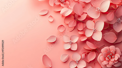 A serene arrangement of pink flowers with delicate petals on a soft pink background, perfect for spring-themed designs.