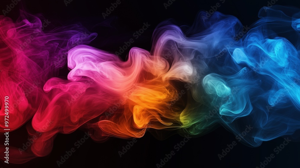 Fototapeta premium Colorful rainbow smoke on black background. Abstract wallpaper, backdrop, surface 
