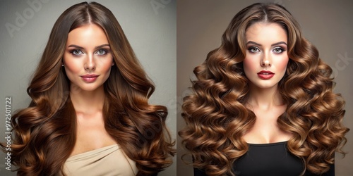 Brown hair extensions designed for thin hair transform limp, lifeless strands into a thick, curly masterpiece, complete photo