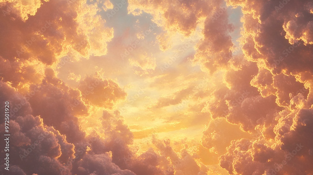 Golden Cloudscape at Sunset: A Symphony of Light and Color in the Evening Sky