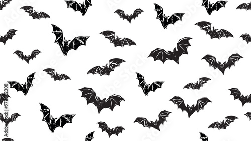 Halloween, bat on white background,  hand drawn pattern.	
