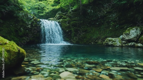 Serene Waterfall in a Lush Forest