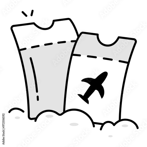 Flight tickets icon in drawing style 