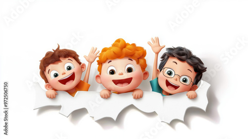 Happy joyful children clipart on white background