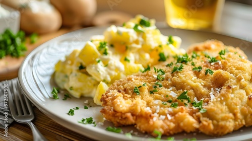 Schnitzel with potato salad photo