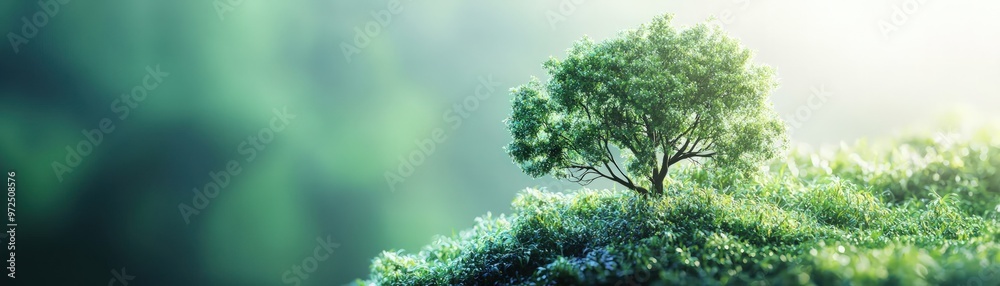 A Single Tree Stands Tall, A Symbol of Hope and Resilience in a Lush Green Landscape. A Single Tree Stands Tall, A Symbol of Hope and Resilience in a Lush Green Landscape.