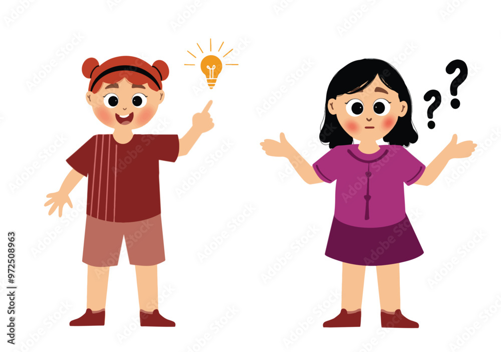 cute gilrs thinking ideas vector illustration cute gilrs thinking ideas vector illustration