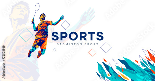 vector illustration of a badminton athlete with a jumping smash action. colored silhouette style design, grunge. badminton national sports day celebration design concept. national sports day. Not AI