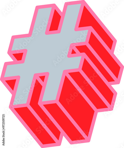 Free Download Retro Comic Style Alphabet Bold Vector Symbol Hashtag in Pink and Red - GFXLoad