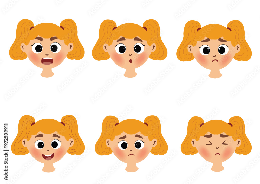 set or bundle of cute child facial expression emoji emoticons