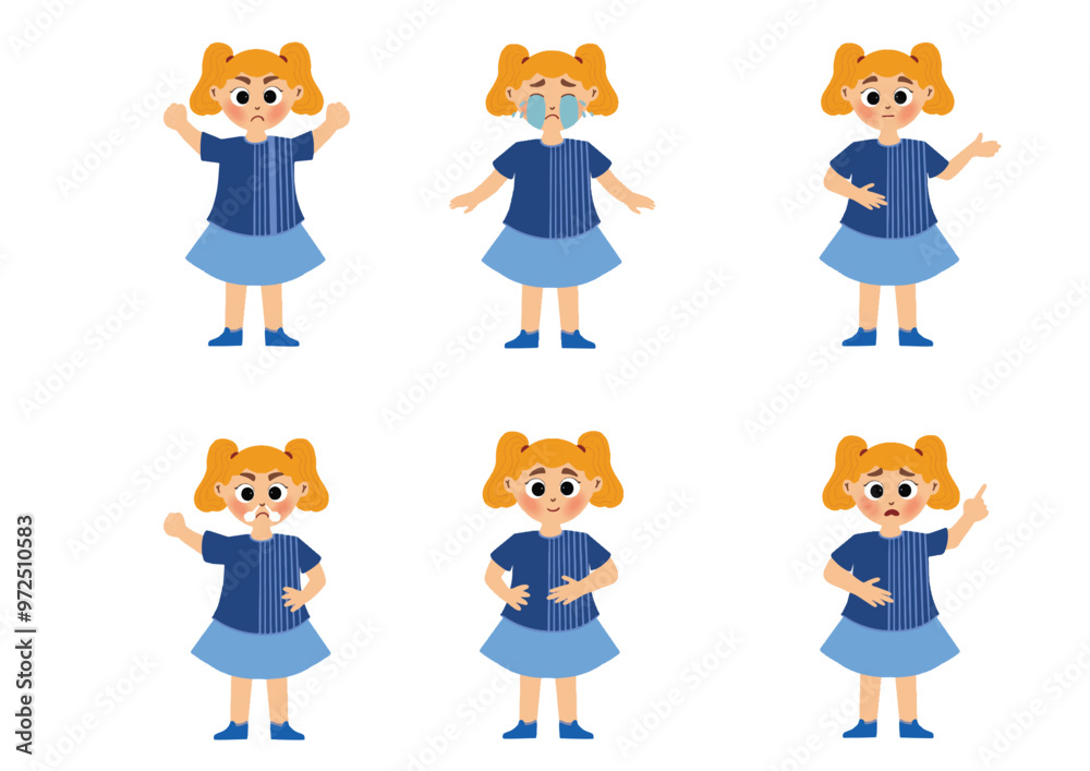 cute little girl in various expressions and movements cute little girl in various expressions and movements