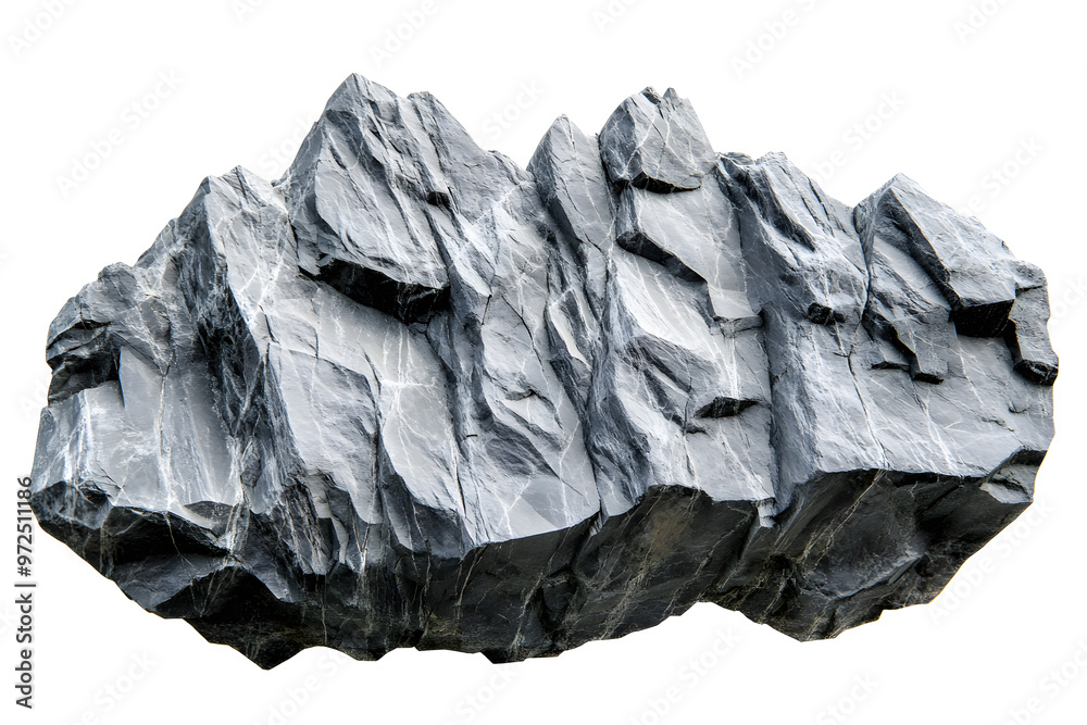 A rugged rock formation with a textured surface, showcasing the rough natural features of the stone, isolated on a white background A rugged rock formation with a textured surface, showcasing the rough natural features of the stone, isolated on a white background