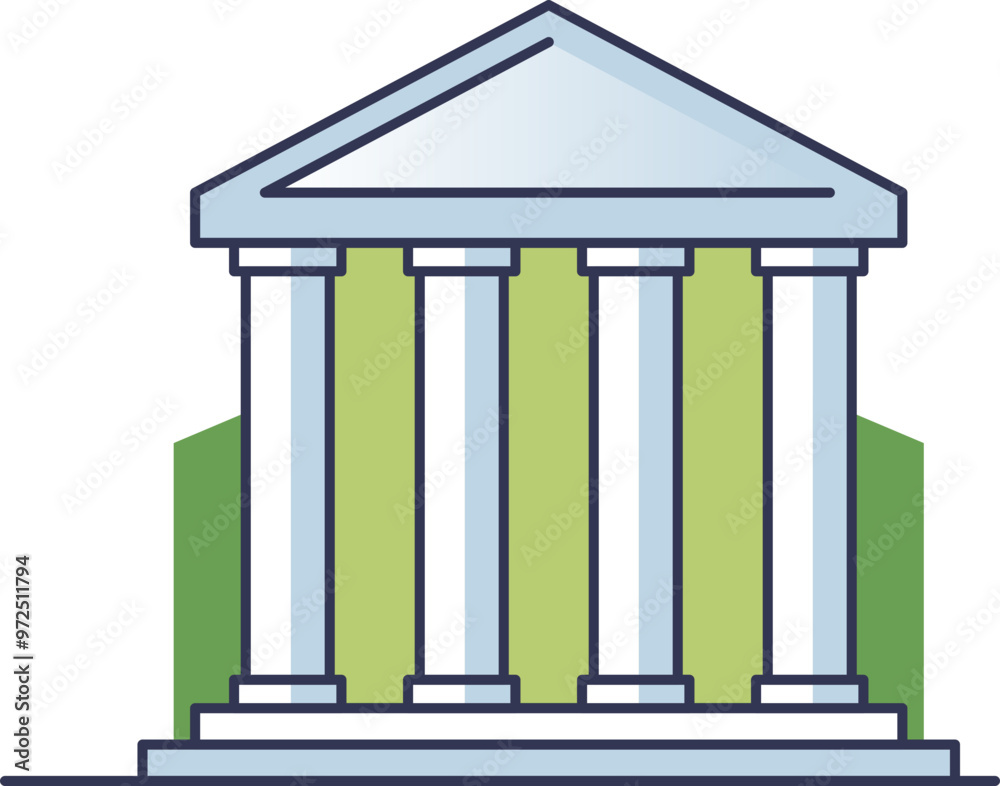 Illustration of a classic bank building with pillars and a triangular pediment. Illustration of a classic bank building with pillars and a triangular pediment.