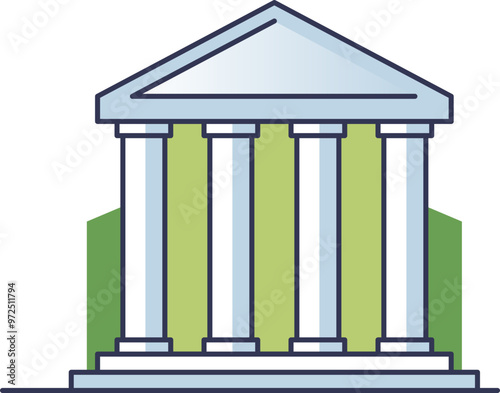 Illustration of a classic bank building with pillars and a triangular pediment.