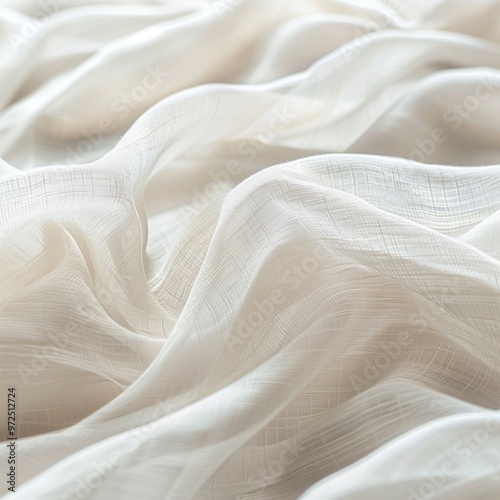 Soft and delicate white fabric gently draped, creating an elegant and light atmosphere perfect for various design projects.