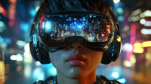 Illustration of futuristic neon cyberpunk in VR