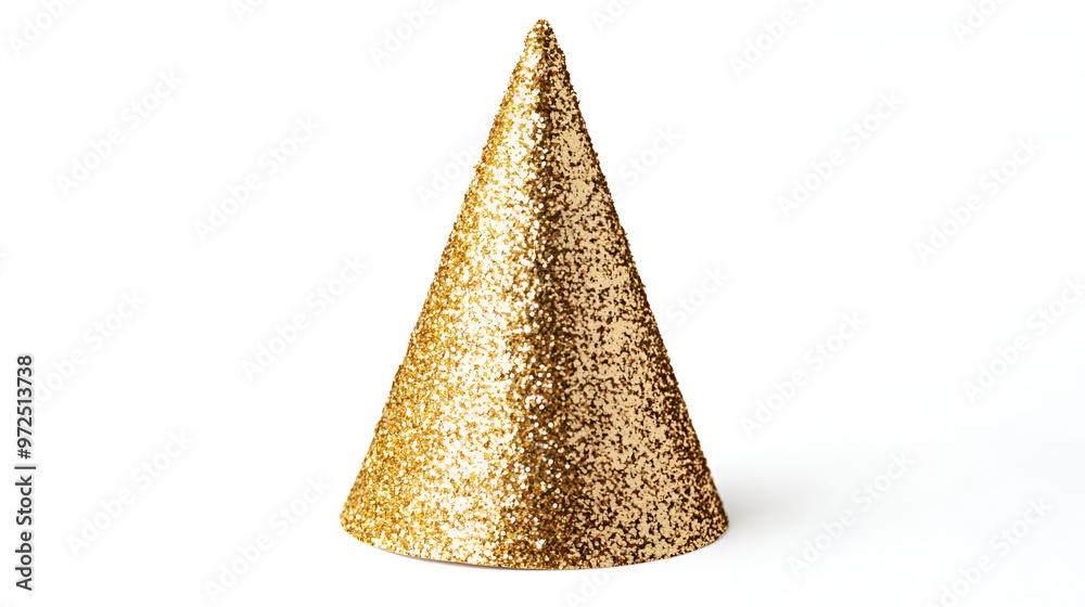 Fuchsia hot gold brocade birthday hat made in glitter and colour is gold on the white background Fuchsia hot gold brocade birthday hat made in glitter and colour is gold on the white background