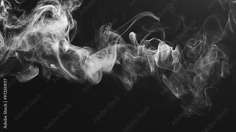 Fototapeta premium White Cloud Isolated on Black Background. Good for Atmosphere Creation and Composition. Collection Set, White cloud isolated on black background,Textured smoke,brush effect.