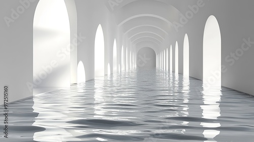 3d render abstract minimalist geometric white background with gol3d square frames and reflection in the water
