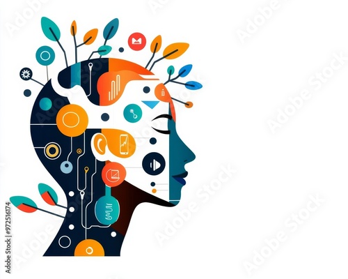 AI-powered analytics, business decision support, flat design illustration