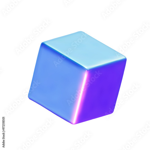 Neon cube. 3d holographic primutive shape. Vector illustration