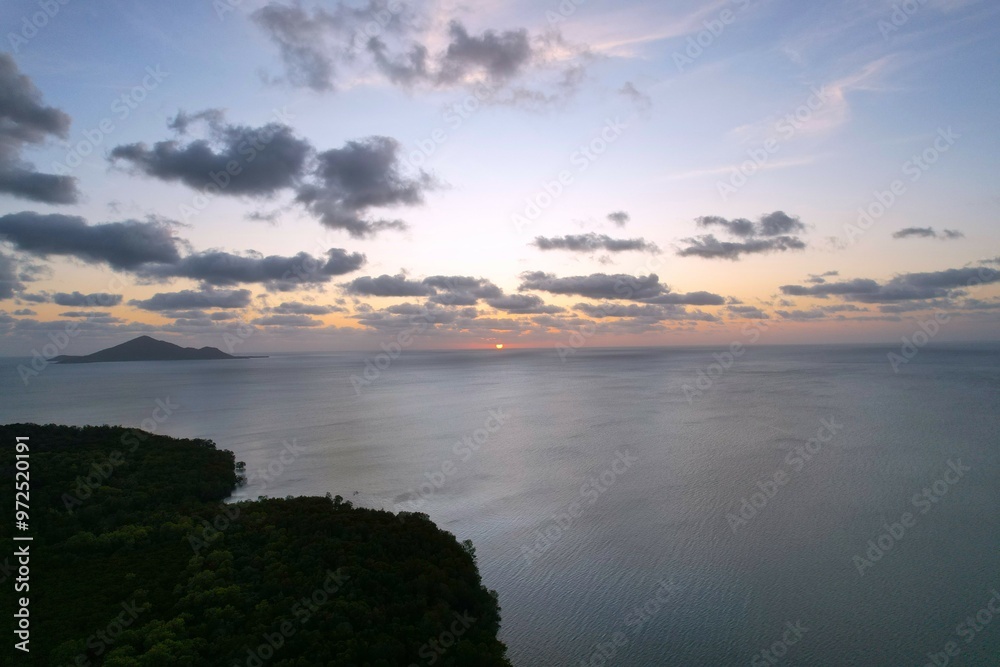 Aerial sunset of Saibai Island Queensland Australia Aerial sunset of Saibai Island Queensland Australia