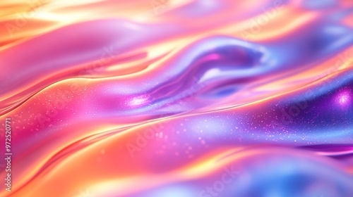 Wallpaper Mural 3d render abstract wavy liqui3d background rainbow lava sunset water ultraviolet holographic foil petrol surface pink blue yellow iridescent texture ripples trendy design Torontodigital.ca
