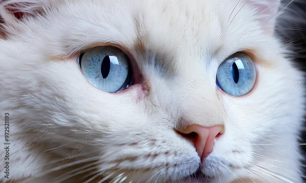 Weiße Katze mit blauen Augen vor schwarzem Hintergrund