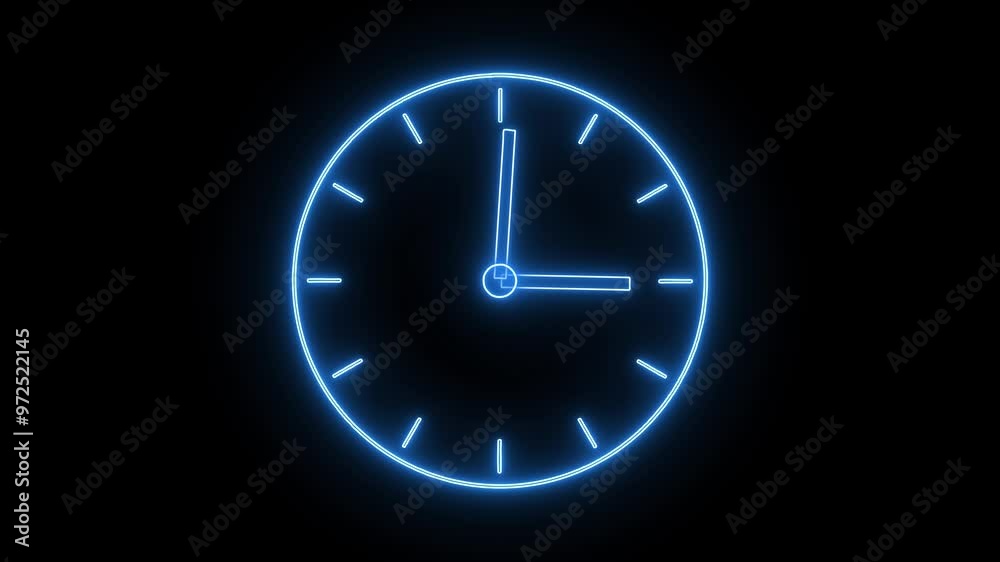 glowing neon blue color clock animation icon wall clock dial watch circle timer animated sign symbol on black background glowing neon blue color clock animation icon wall clock dial watch circle timer animated sign symbol on black background