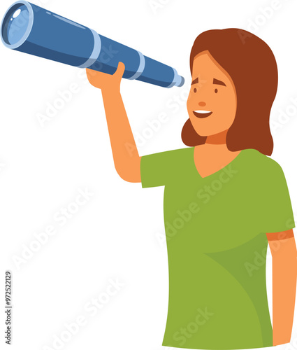 Young woman looking into the future using a telescope