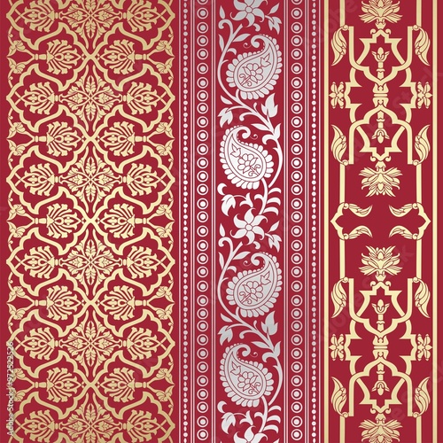 wedding card design, traditional paisley floral pattern , royal India	