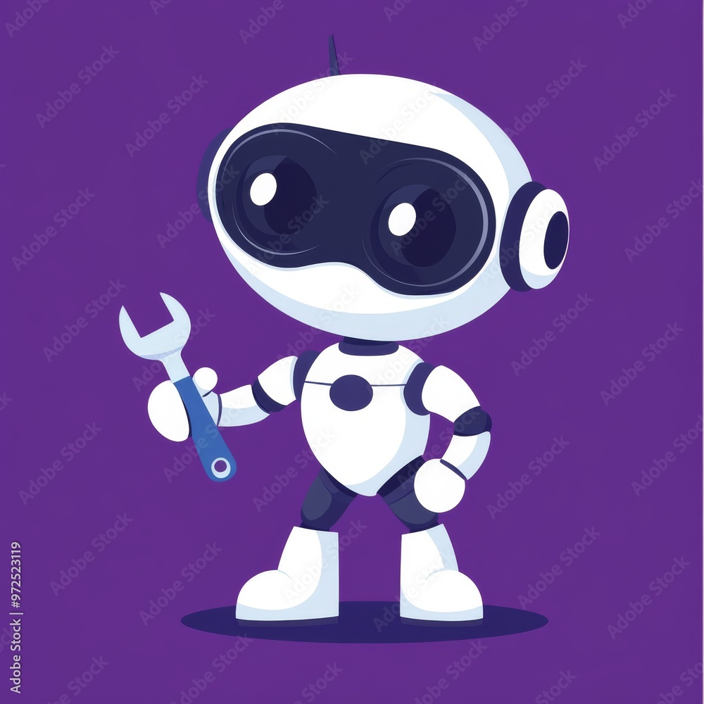 Symbol of Robotic Hold Wrench Isolated On Blue Background Modern Technology Stock Concept Flat Modern Illustration Symbol of Robotic Hold Wrench Isolated On Blue Background Modern Technology Stock Concept Flat Modern Illustration