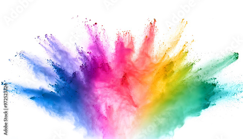 Explosion of coloured powder, isolated on white background, abstract blast of colors. fresh color, freeze motion paint, Very high resolution image.