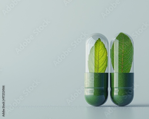 Obraz na płótnie Green capsules with whole leaves representing purity. w salonie
