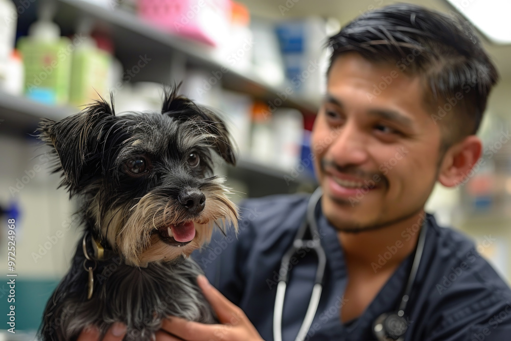 Happy Dog at Veterinarian Clinic - Close-up of Smiling Pet with Veterinarian Happy Dog at Veterinarian Clinic - Close-up of Smiling Pet with Veterinarian