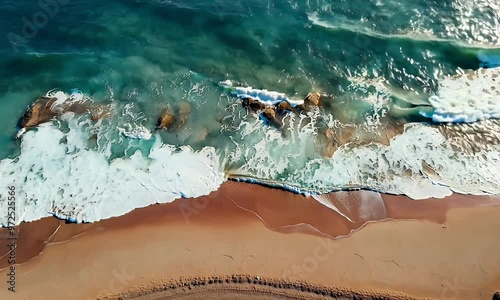 Drohnenaufnahme eines leeren Strandes mit sanften Wellen